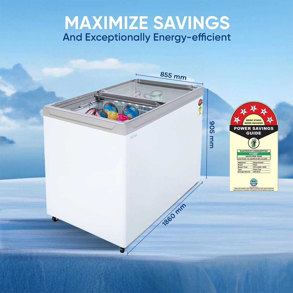 Haier 300 L Glass Top Freezer with LED & 4 Years Warranty 5 STAR